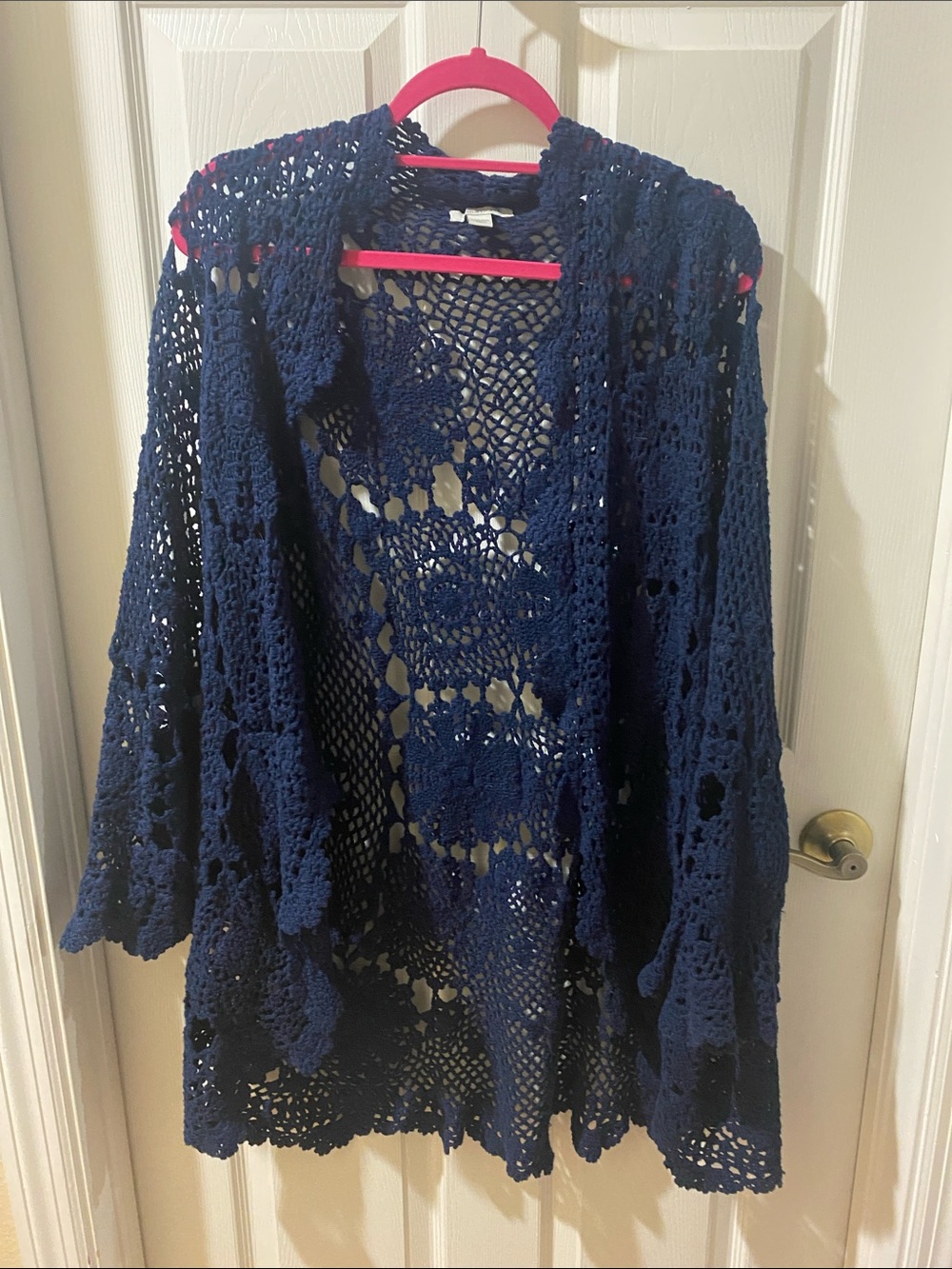 Boston Proper Navy Crochet Openwork Cardigan